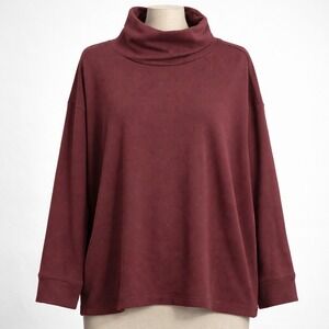 Lands End Womens Waffle Knit Turtleneck Sweatshirt Red Size L Knit Pullover